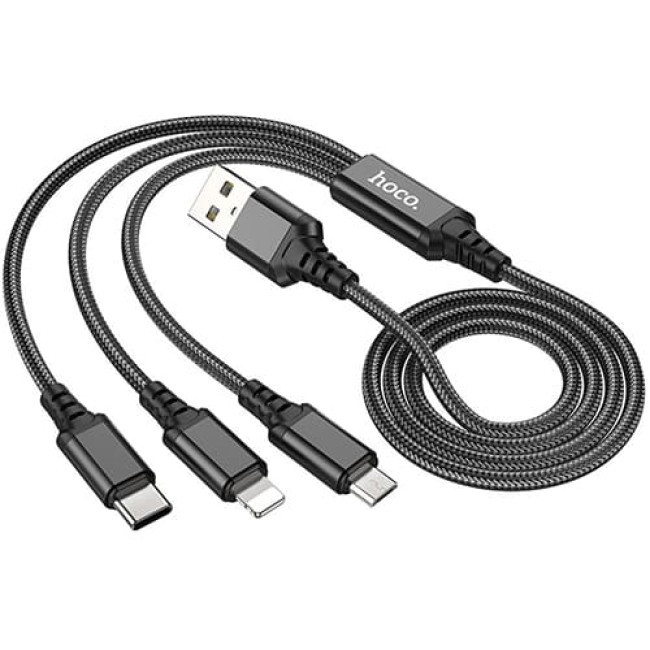 USB кабель Hoco X76 Super Lightning + MicroUSB + Type-C, длина 1 метр (Черный) - фото 4 - id-p202437663