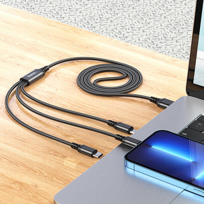 USB кабель Hoco X76 Super Lightning + MicroUSB + Type-C, длина 1 метр (Черный) - фото 5 - id-p202437663