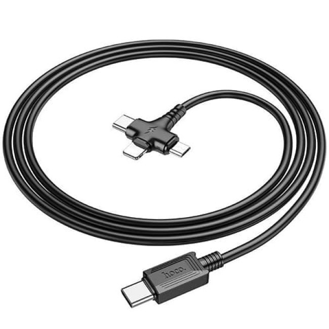 USB кабель Hoco X77 Type-C на Lightning + MicroUSB + Type-C, длина 1 метр (Черный) - фото 1 - id-p202437666