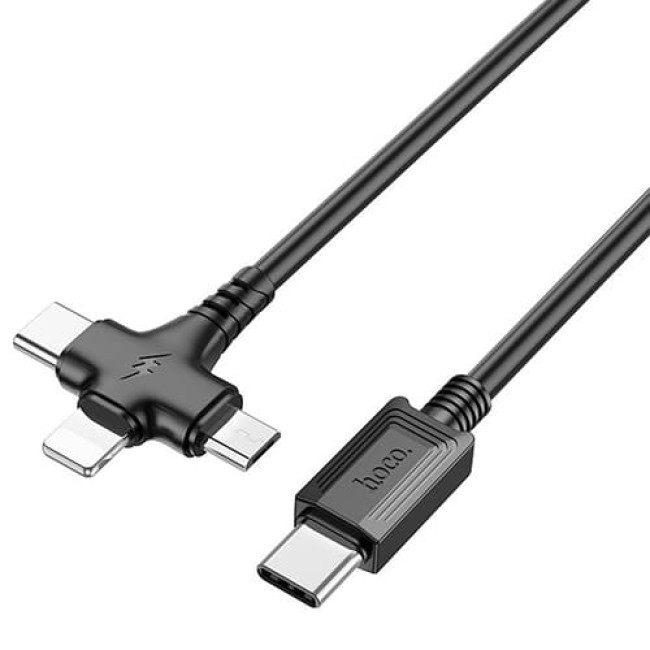 USB кабель Hoco X77 Type-C на Lightning + MicroUSB + Type-C, длина 1 метр (Черный) - фото 2 - id-p202437666