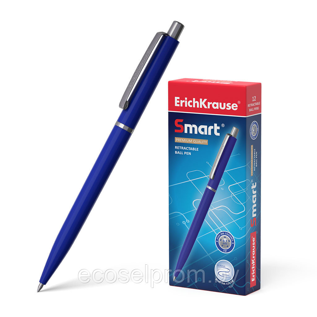 Ручка шариковая автоматическая ErichKrause Smart, корпус синий, стержень синий - фото 2 - id-p202466864