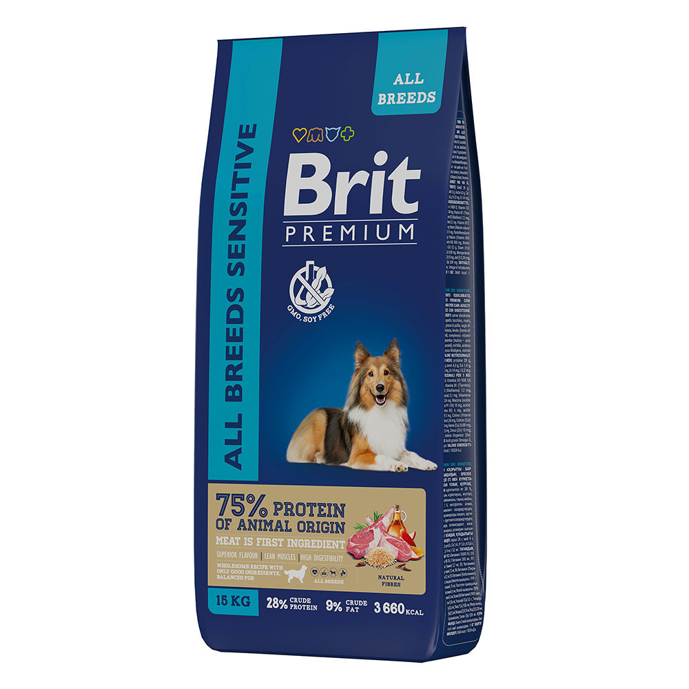 "Brit" Premium Dog Sensitive сухой корм с ягненком и индейкой для собак с чувствительным пищеварением 15кг - фото 1 - id-p202470639