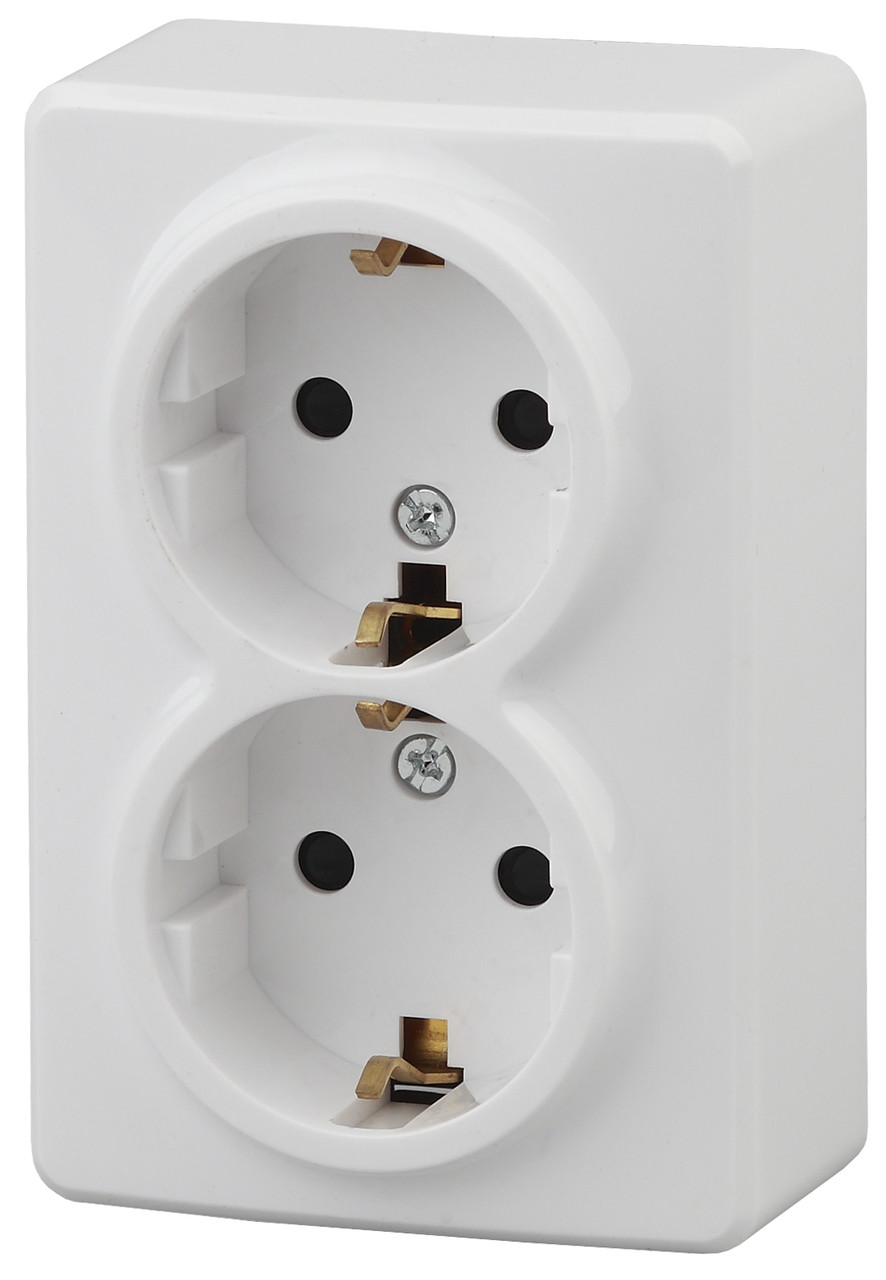 Розетка 2х2P+E Schuko, 16A-250В, IP20, ОУ, Эра Эксперт, белый