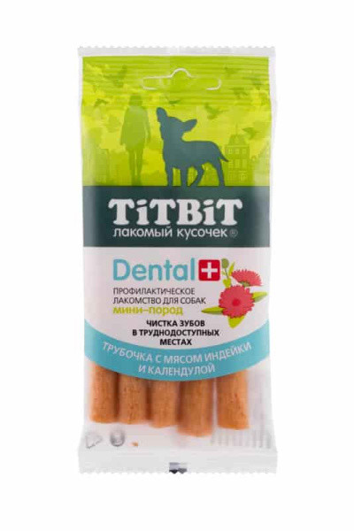 Трубочка ДЕНТАЛ+ с мясом индейки, для собак мини-пород "TiTBiT" (013991) - фото 1 - id-p202473271