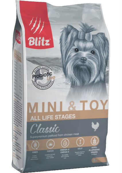 Сухой корм для собак Blitz Classic Mini & Toy Breeds Dog All Life Stages 2 кг - фото 1 - id-p202473392