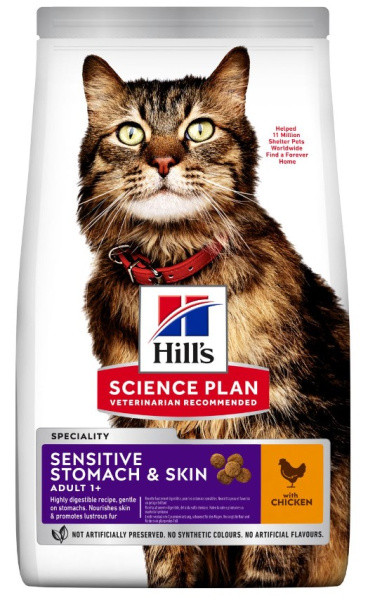 Сухой корм для кошек Hill's Science Plan Adult Sensitive Stomach & Skin (курица) 1,5 кг - фото 1 - id-p202473417