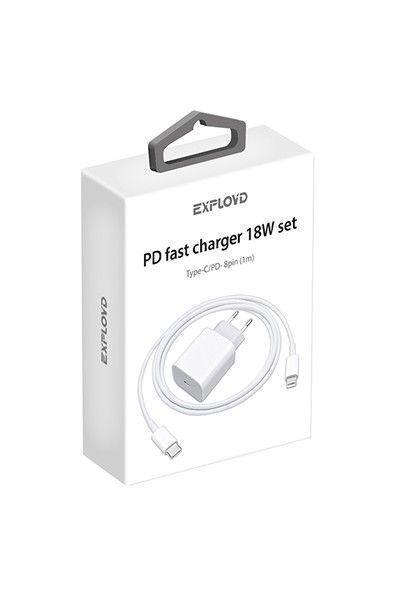 EXPLOYD EX-Z-1168 Сетевое ЗУ/3A/TYPE-C-PD 8 Pin/PD/18W/белый/Quinsy