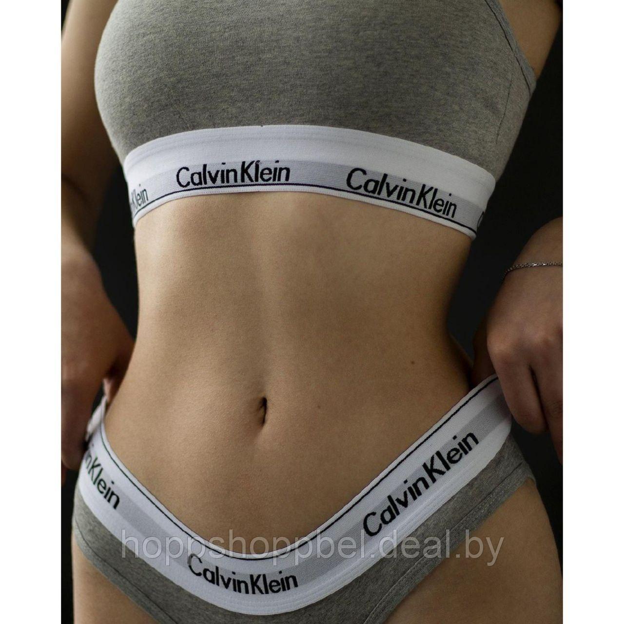 Комплект женского спортивного белья 3в1 Calvin Klein серый / Комплект "ТРОЙКА"