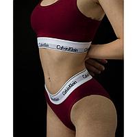 Комплект женского спортивного белья 3 в1 Calvin Klein бордовый / Комплект "ТРОЙКА"