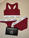 Комплект женского спортивного белья 3 в1 Calvin Klein бордовый / Комплект "ТРОЙКА", фото 6