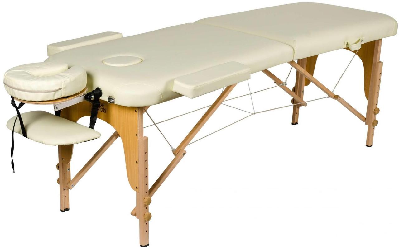 Массажный стол Atlas Sport складной 2-с 60 см деревянный + сумка в подарок (бежевый)