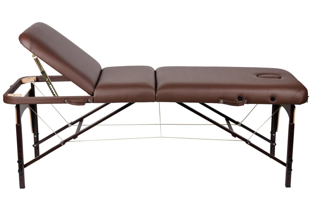 Массажный стол Atlas Sport 70 см XXL PRO с валиком (с memory foam) складной 3-с деревянный (коричневый)