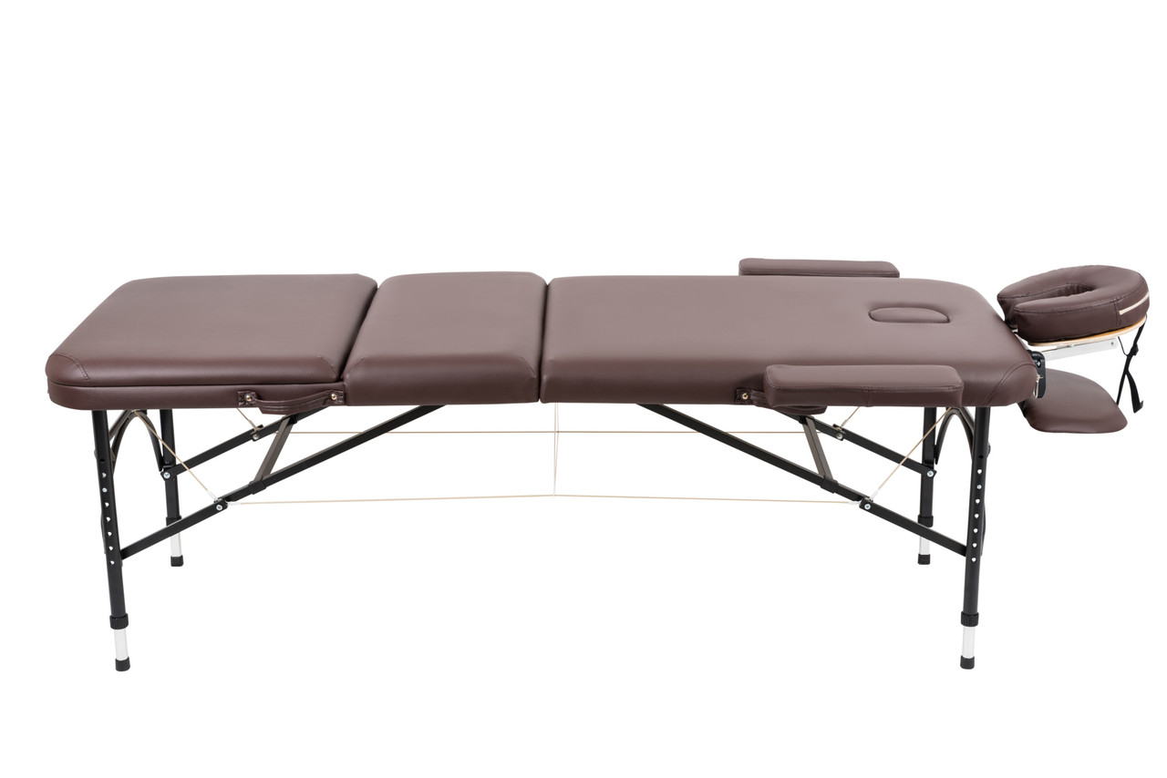 Массажный стол складной Atlas sport STRONG (70 см 3-с алюминиевый усиленная столешница) коричневый