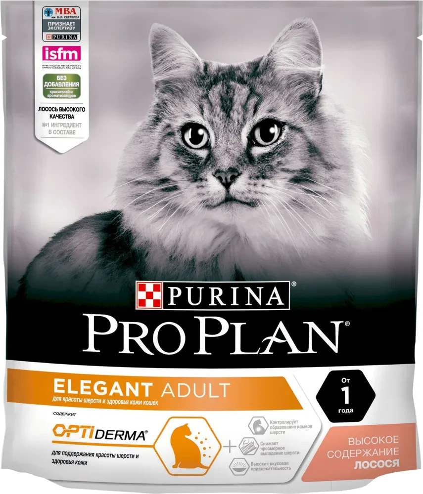 "Pro Plan" Elegant Adult сухой корм для взрослых кошек для здоровья шерсти и кожи (лосось) 400г - фото 1 - id-p202474190