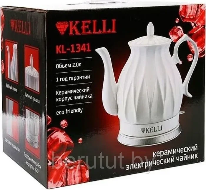 Чайник электрический керамический 2 л, мощность 2200 Вт KELLI Белый / Черный - фото 6 - id-p202551728