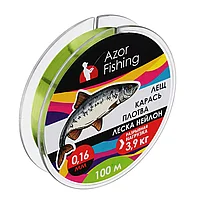 Леска AZOR FISHING "Карась, Плотва" нейлон, 100м, 0,16мм, зеленая, разрывная нагрузка 3,9 кг