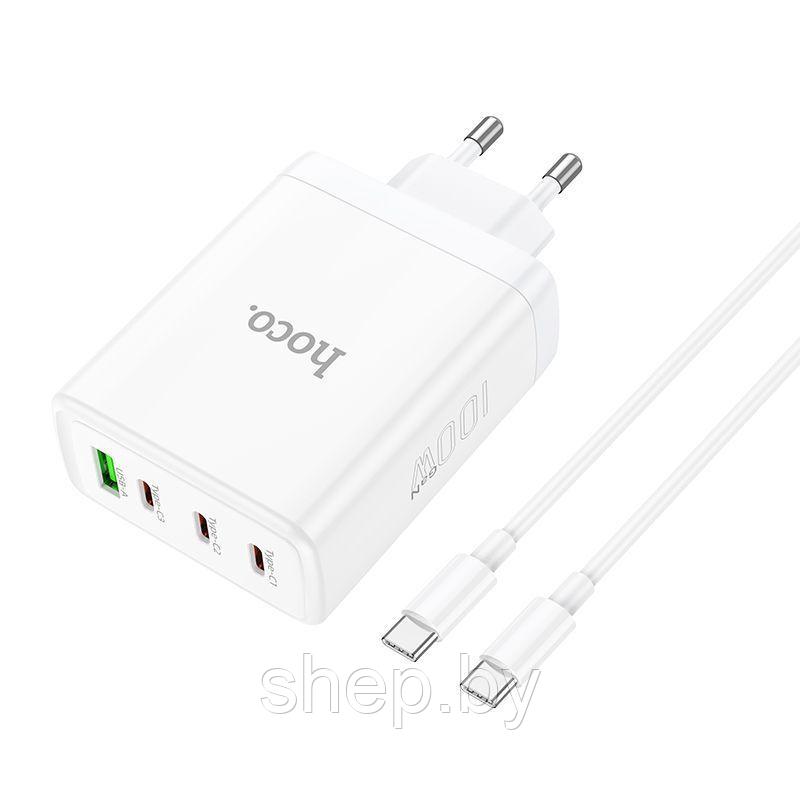 Сетевое зарядное устройство Hoco N31 (3 USB Type-C PD100W +USB QC3.0+кабель Type-C - Type-C) цвет: белый
