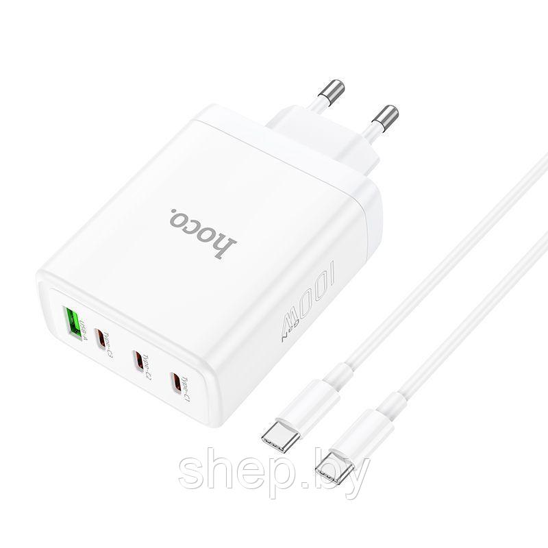 Сетевое зарядное устройство Hoco N31 (3 USB Type-C PD100W +USB QC3.0+кабель Type-C - Type-C) цвет: белый - фото 1 - id-p202592131