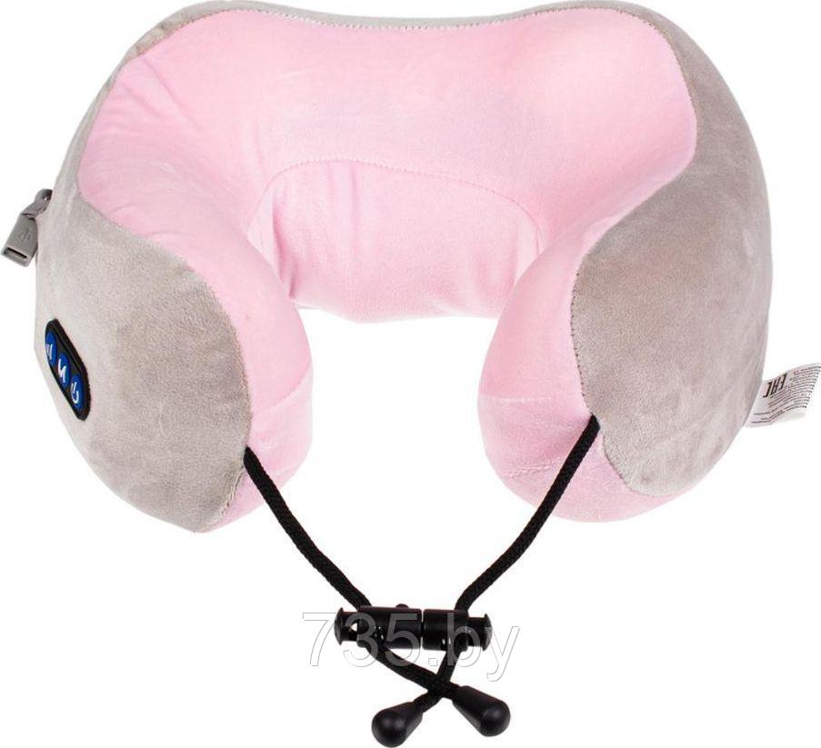 Дорожная подушка-подголовник для шеи с завязками, серо-розовая - фото 4 - id-p175811850