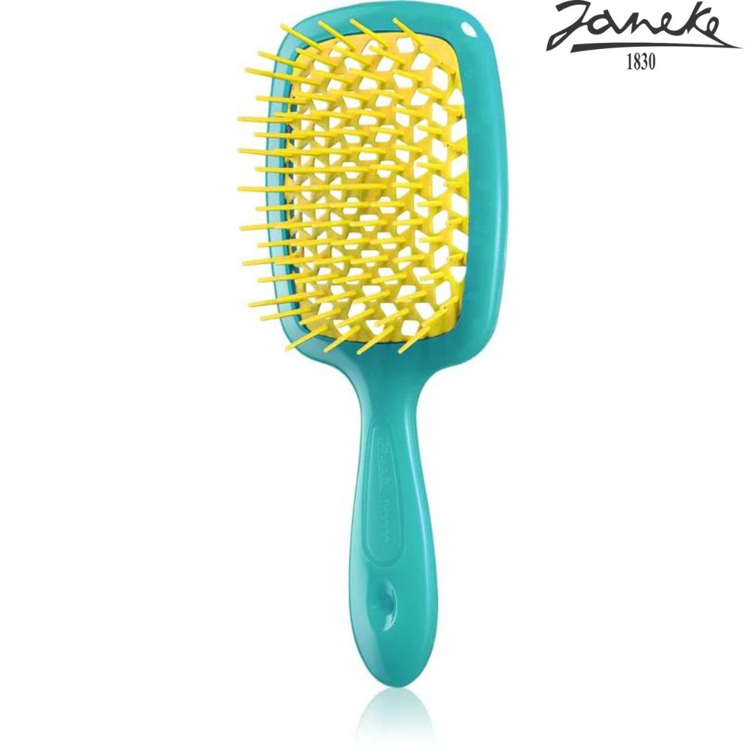 Расческа массажная Janeke Superbrush Turquoise Бирюзовая с желтым