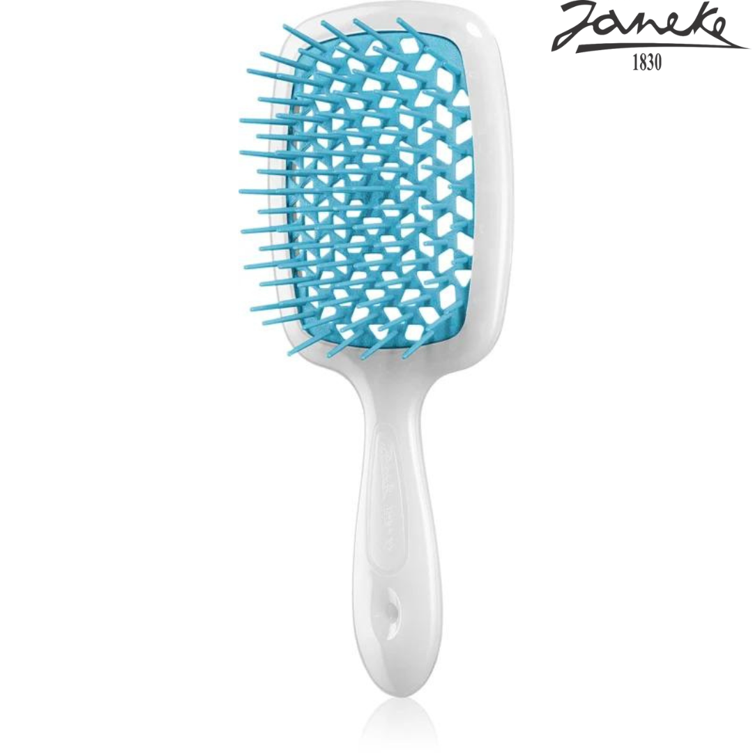 Расческа массажная Janeke Superbrush White Turquoise Белая с голубым