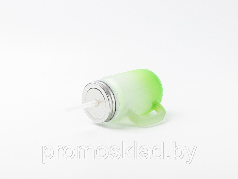 Кружка стеклянная матовая градиент зеленый с трубочкой, 12 оз для сублимации - фото 2 - id-p202620777