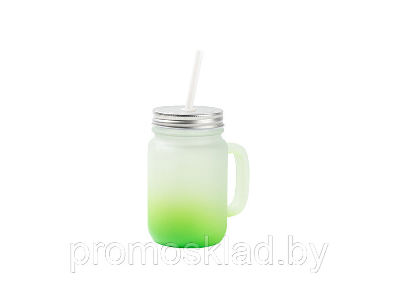Кружка стеклянная матовая градиент зеленый с трубочкой, 12 оз для сублимации - фото 3 - id-p202620777
