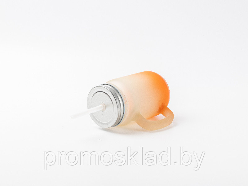 Кружка стеклянная матовая градиент оранжевый с трубочкой, 12 оз для сублимации - фото 2 - id-p202620778