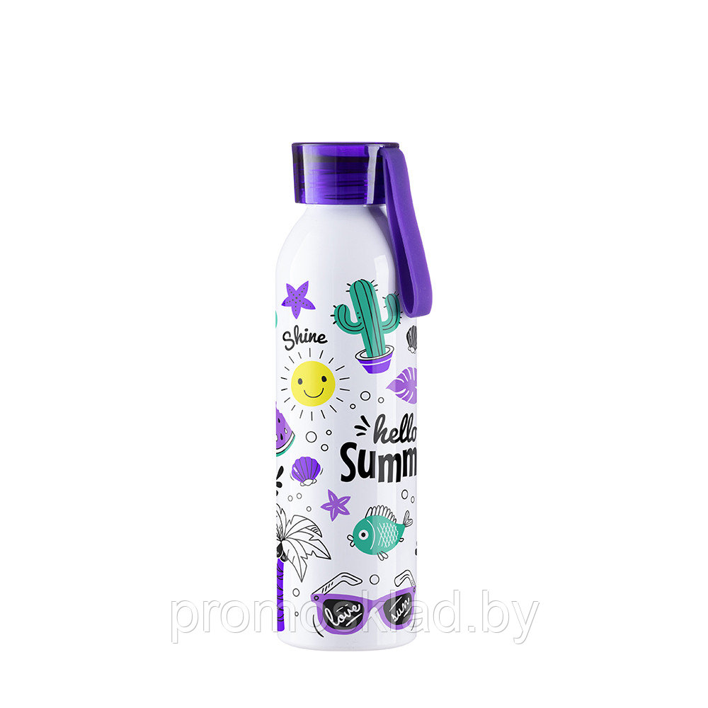 Бутылка алюминиевая белая, крышка фиолетовая, 650 мл для сублимации