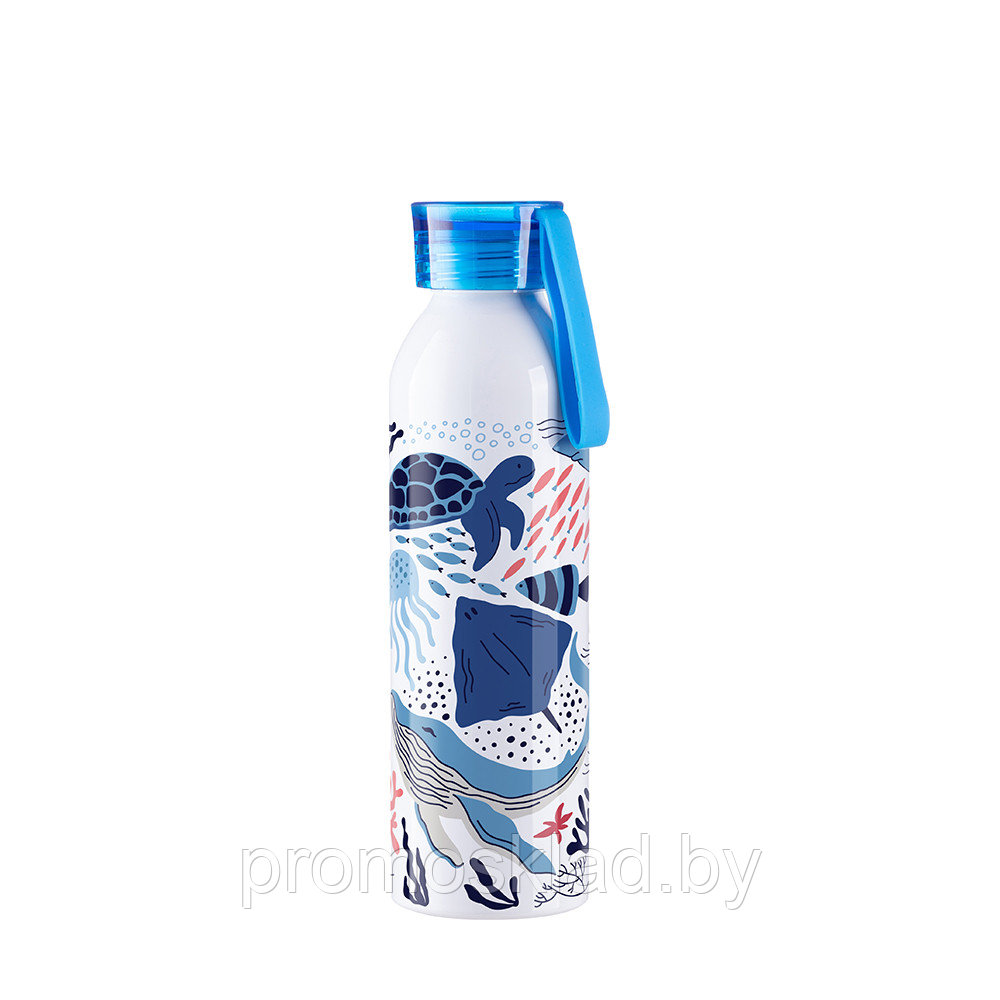 Бутылка алюминиевая белая, крышка голубая, 650 мл для сублимации