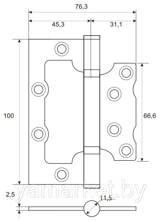 Петля накладная ("бабочка") Apecs 100*75*2,5-B2-Steel-AB бронза - фото 2 - id-p202622970