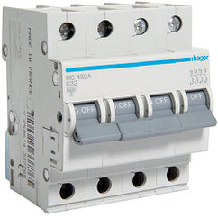 Hager MCN 4P 32A, тип С, 6kA, 4М Автоматический выключатель