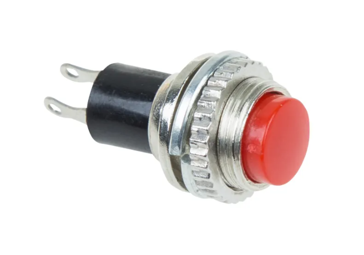 Кнопка круглая металл Mini Ø10,2мм 220V 2А (ON)-OFF без фиксации красная 36-3331