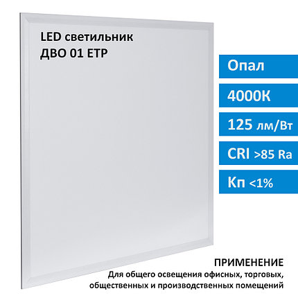 Светодиодная панель ДВО 40Вт 4000K опал ДВО01-1х40х001
УХЛ4 595х595х32 ETP, фото 2