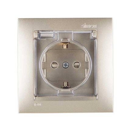 1590450-034 Розетка IP44 с крышкой, заземлением
и шторками Schuko 2Р+Е 16A 250В~ моноблок цвета шампань, фото 2