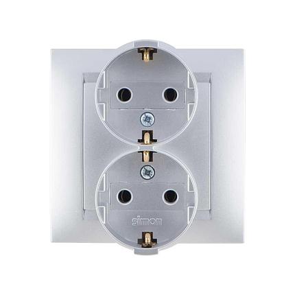 1590459-033 Розетка двойная с заземлением Schuko
2x2Р+Е 16A 250В~ моноблок цвета алюминий, фото 2