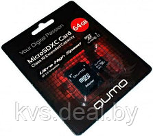 Карта памяти QUMO MicroSDXC 64GB Сlass 10 UHS-I ,3.0 с адаптером SD, черно-красная картонная упаковка