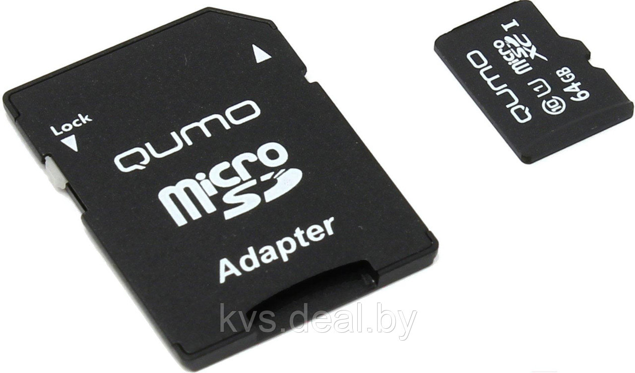 Карта памяти QUMO MicroSDXC 64GB Сlass 10 UHS-I ,3.0 с адаптером SD, черно-красная картонная упаковка - фото 2 - id-p202640411