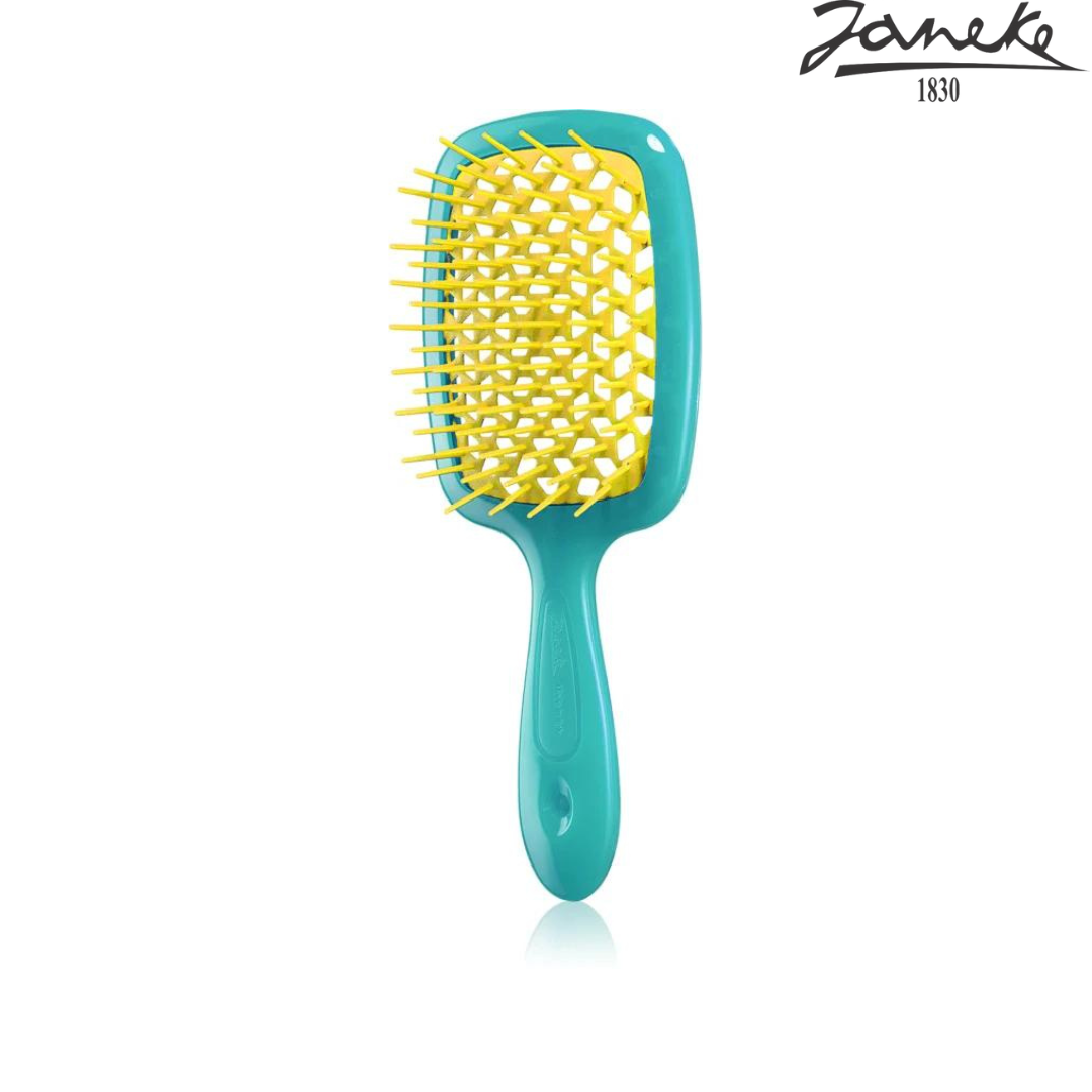 Расческа массажная Janeke Superbrush Small Turquoise Бирюзовая с желтым