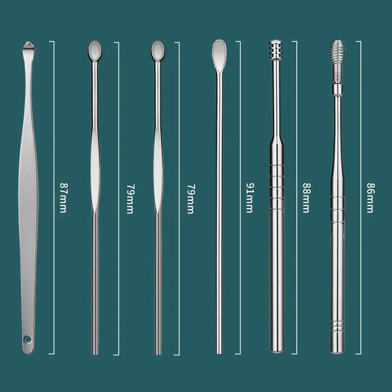Набор инструментов для чистки ушей - ушные палочки - металлическая ухочистка MOD02, нержавеющая сталь, 6 штук - фото 6 - id-p195646168