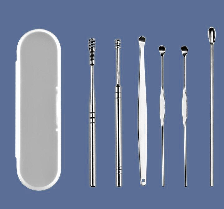 Набор инструментов для чистки ушей - ушные палочки - металлическая ухочистка MOD03, нержавеющая сталь, 6 штук, фото 1