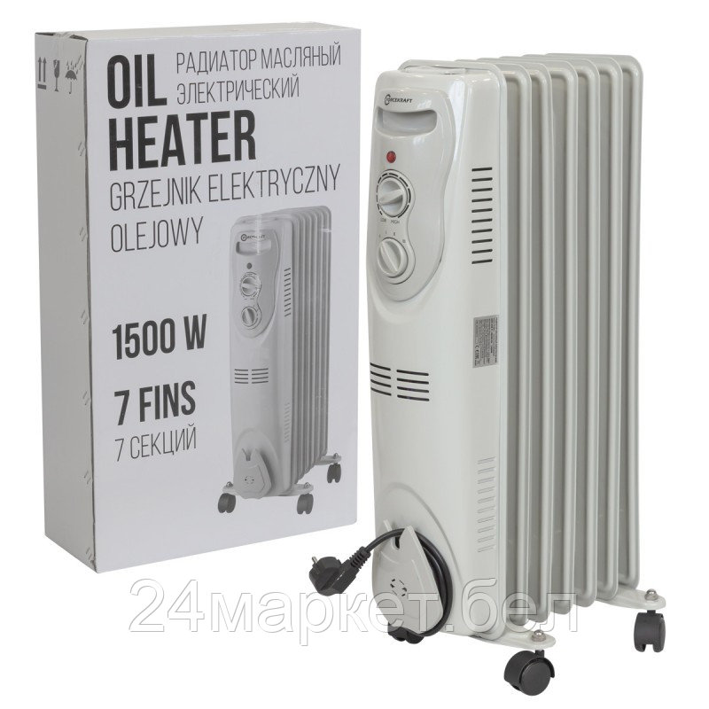 Радиатор масляный электрический (220-240V,50/60Гц,1500Вт,7 секций 15х58см,3 режима нагрева,защ. от - фото 1 - id-p202177816