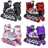 Ролики, роликовые коньки детские, раздвижные, полиуретановые колеса 34-38