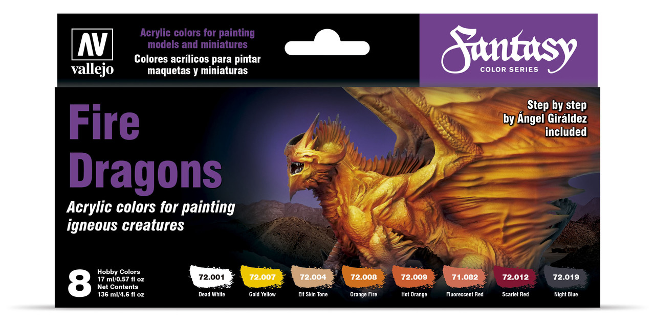 Набор акриловых красок для фэнтези минитюр FIRE DRAGONS, 8х17мл, Vallejo