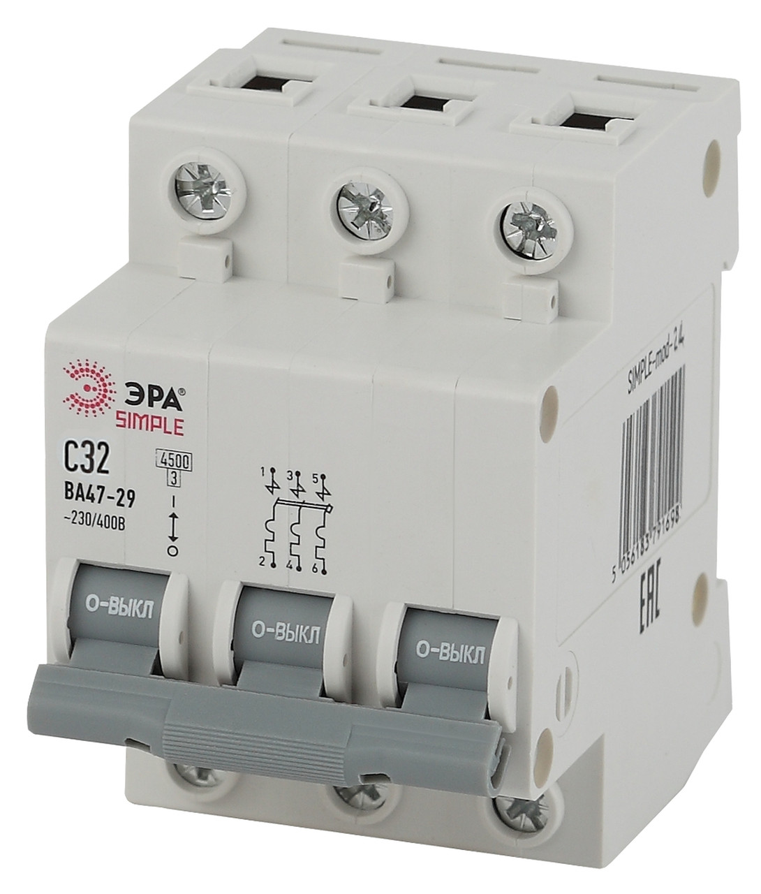 SIMPLE-mod-24 ЭРА SIMPLE Автоматический выключатель 3P 32А (C) 4,5кА ВА 47-29