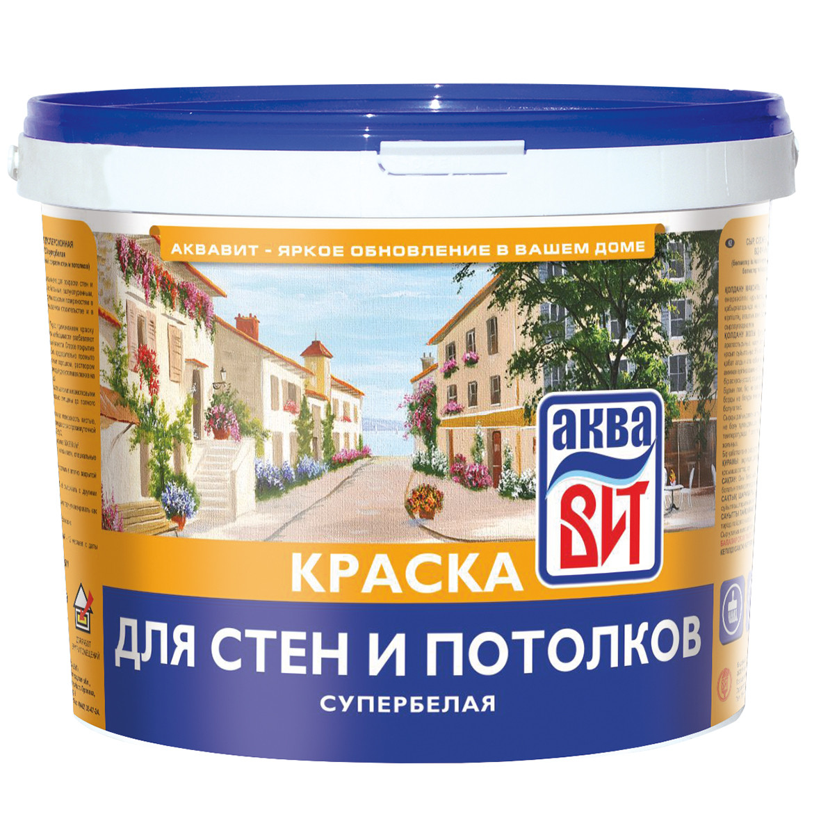 Краска ВДКЧ'Н'-201 для стен и потолков супербелая, АкваВИТ 13,0кг (ведро) ОКРБ 20.30.11