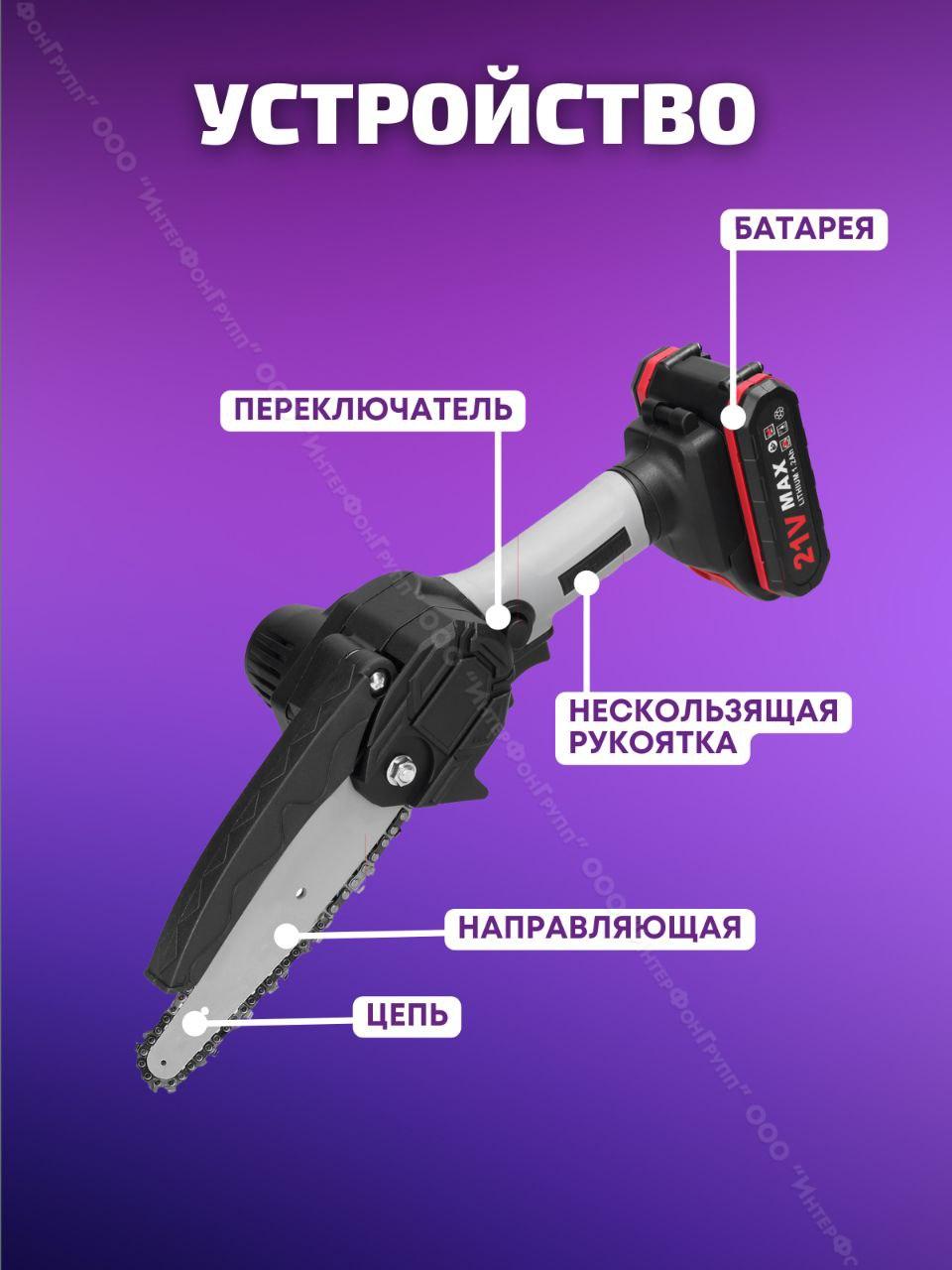 Электрическая цепная пила 6 дюймов + 2 аккумулятора Lithium Electric Tool - фото 2 - id-p195621259