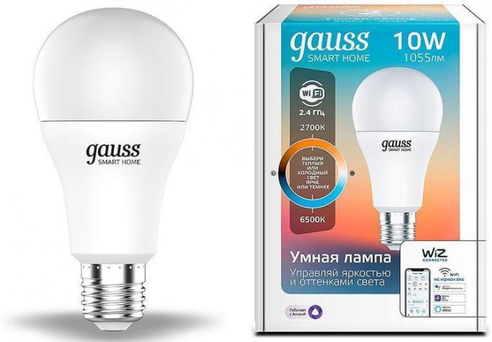 Умная лампа GAUSS Smart Home E27 белая 10Вт 1055lm Wi-Fi (1шт) [1080112] - фото 1 - id-p202260827