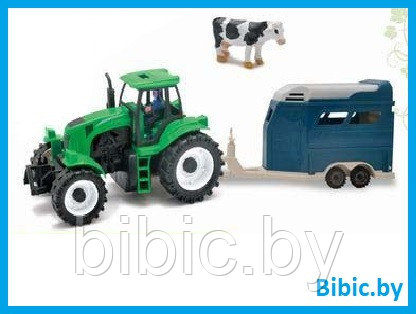 Детский инерционный трактор 888A-8 для мальчиков, фургон для перевозки животных, фигурка коровы - фото 1 - id-p202724517