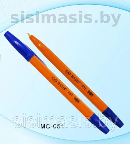 Ручка шариковая "Basir", желтый корпус с синим колпачком